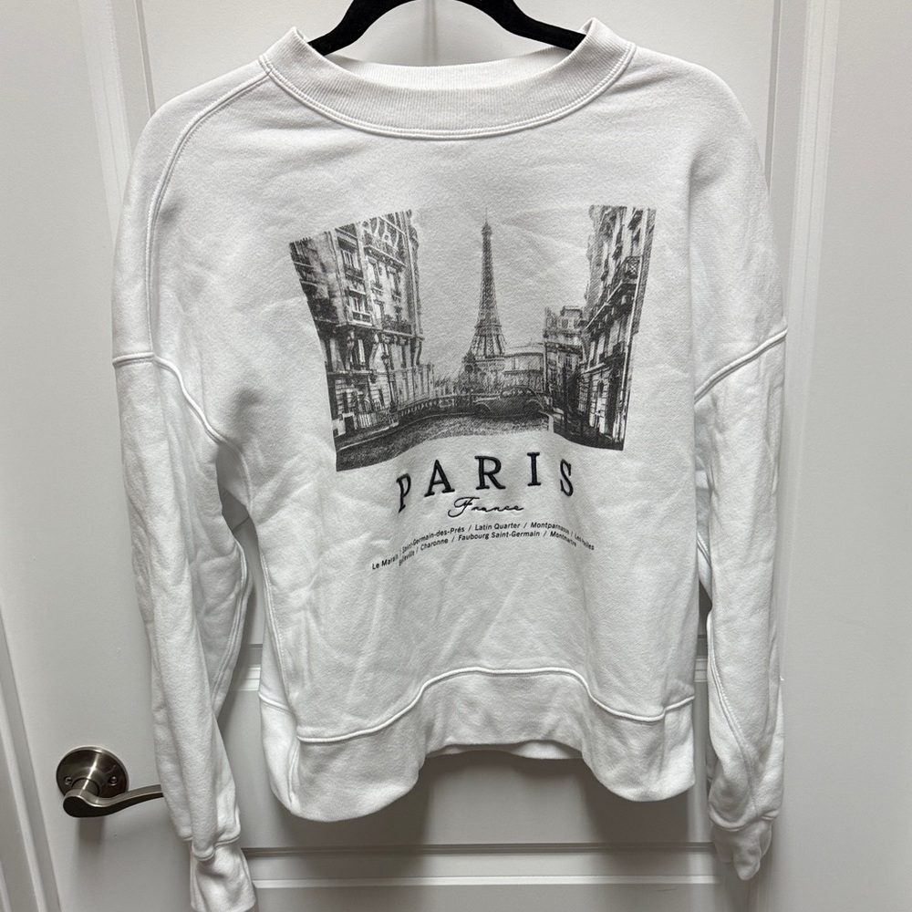Abercrombie & Fitch White Paris Graphic Sweater